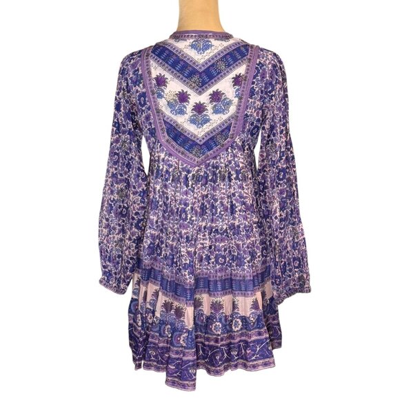 Blue Boheme Tiered Floral Dress Sz.S Purple Tassels Peasant Boho Festival - Picture 5 of 15